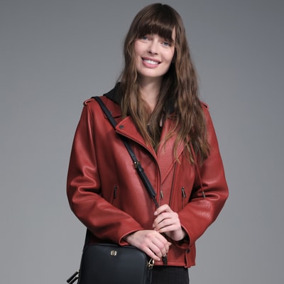 Anita Kırmızı Kadın Kapüşonlu Biker Deri Ceket