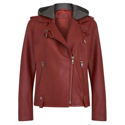 Anita Kırmızı Kadın Kapüşonlu Biker Deri Ceket