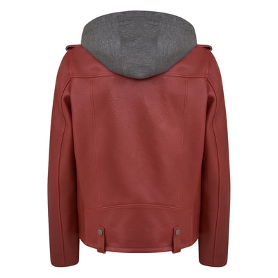 Anita Kırmızı Kadın Kapüşonlu Biker Deri Ceket