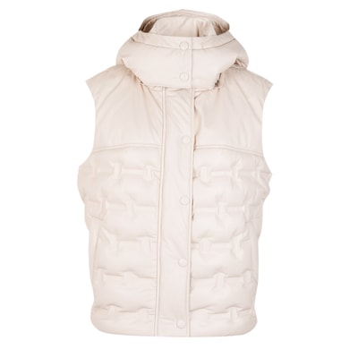 Anitra Krem Kadın Kapüşonlu Puffer Deri Yelek