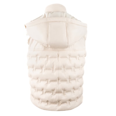 Anitra Krem Kadın Kapüşonlu Puffer Deri Yelek