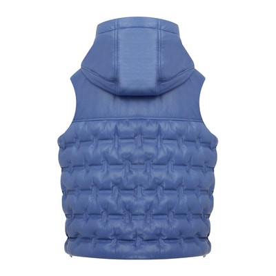 Anitra Mavi Kadın Kapüşonlu Puffer Deri Yelek