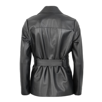 Aniye Siyah Kadın Deri Trençkot