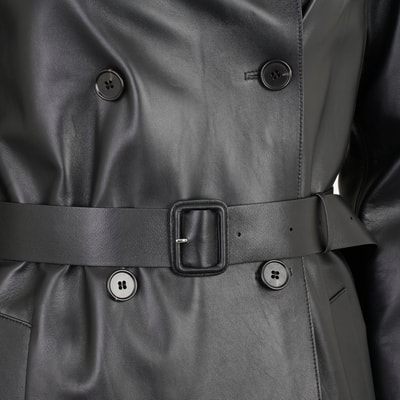 Annily Siyah Kadın Deri Trençkot