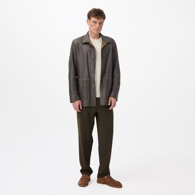 Anoki Haki Erkek Çift Taraflı Süet Deri Mont