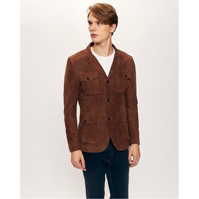 Antonin Kahve Erkek Süet Safari Deri Ceket