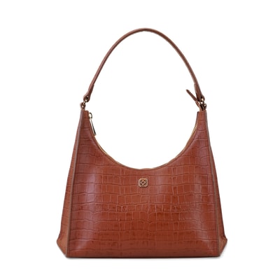 Aspen Kahve Kadın Kroko Baskılı Deri Omuz Çantası