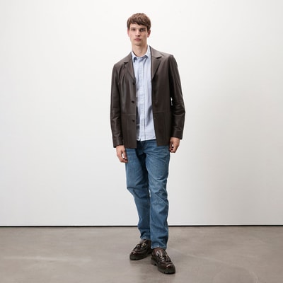 Auburn Kahverengi Erkek Deri Blazer Ceket