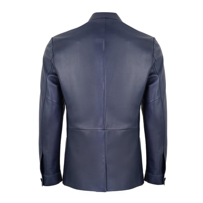 Auburn Mavi Erkek Deri Blazer Ceket