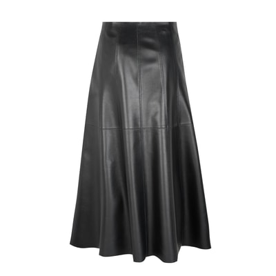 Aulii Siyah Kadın Yırtmaçlı Deri Etek