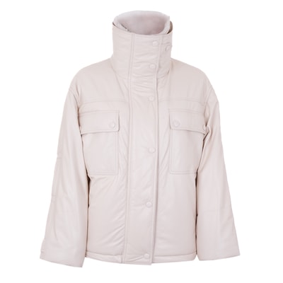 Auren Krem Kadın Deri Puffer Mont