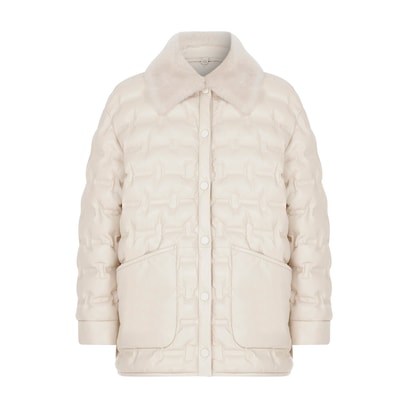 Avari Krem Kadın Puffer Deri Mont