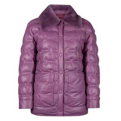 Avari Mor Kadın Puffer Deri Mont
