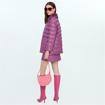 Avari Mor Kadın Puffer Deri Mont