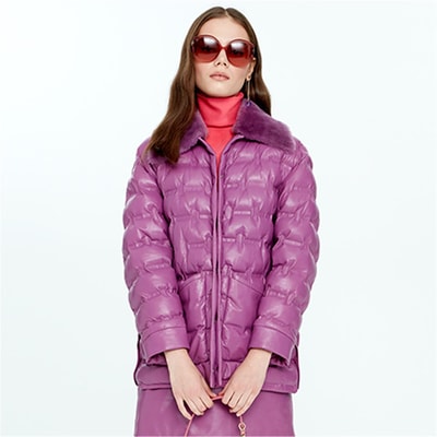Avari Mor Kadın Puffer Deri Mont