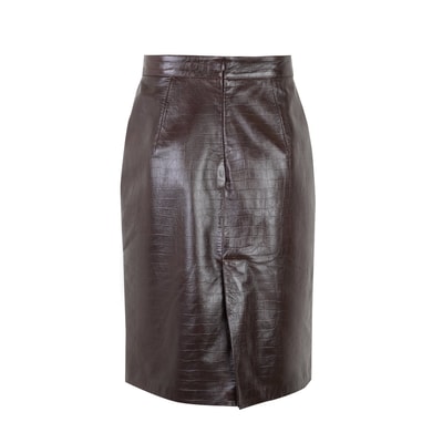 Ayalisse Kahve Kadın Kroko Baskılı Deri Etek