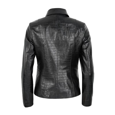 Ayita Siyah Kadın Kroko Baskılı Deri Ceket