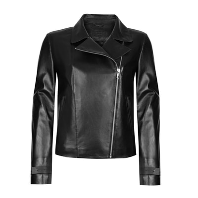 Ayunli Siyah Kadın Biker Deri Ceket