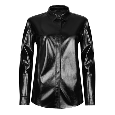 Ayzaria Siyah Kadın Rugan Deri Gömlek