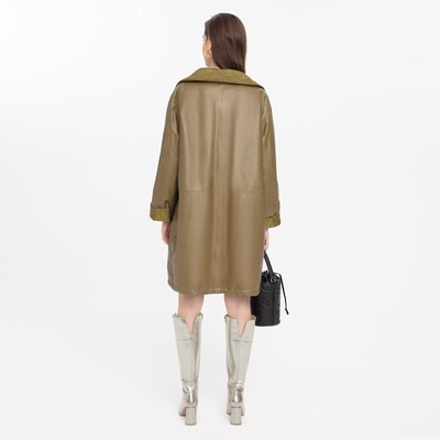 Azia Haki Kadın Çift Taraflı Deri Trençkot
