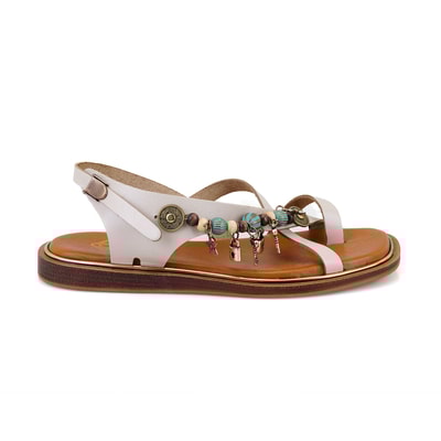 Bej Kadın Aksesuar Detaylı Deri Sandalet