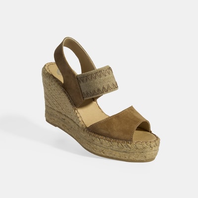 Bej Kadın Lastik Bantlı Slingback Dolgu Topuklu Süet Espadril