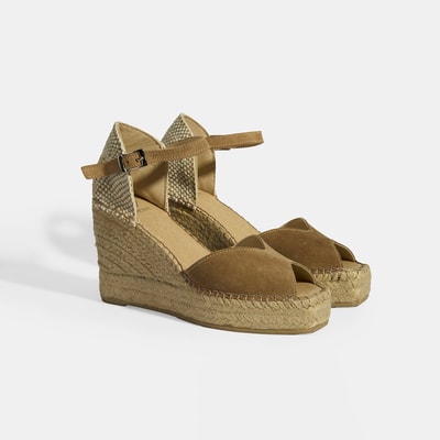 Bej Kadın Toka Detaylı Dolgu Topuklu Süet Espadril 