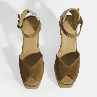 Bej Kadın Toka Detaylı Dolgu Topuklu Süet Espadril 