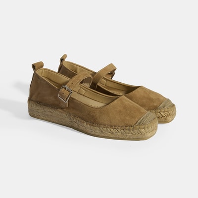 Bej Kadın Toka Detaylı Süet Mary Jane Espadril