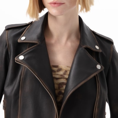Benvolio Kahve Kadın Vintage Biker Deri Ceket