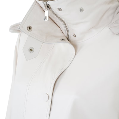 Biana Krem Kadın Kapüşonlu Deri Kaban