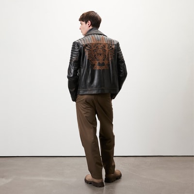 Bill Kahve Erkek Kartallı Vintage Biker Deri Mont