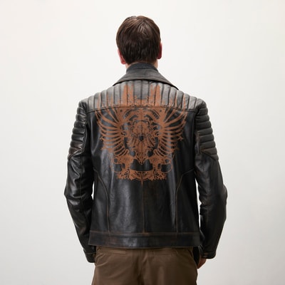 Bill Kahve Erkek Kartallı Vintage Biker Deri Mont