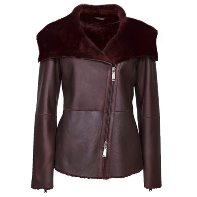 Bordo Lucia Kadın Kısa Kürk Kaban