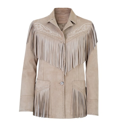 Breahne Bej Kadın Püsküllü Western Deri Ceket