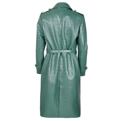 Briona Yeşil Kadın Kroko Baskılı Deri Trençkot