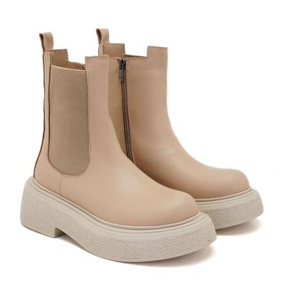 Brissa Krem Kadın Yandan Lastikli Deri Chelsea Bot