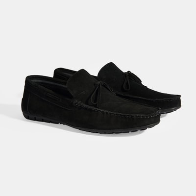 Calandra Siyah Erkek Bağcık Detaylı Slip-On Süet Loafer