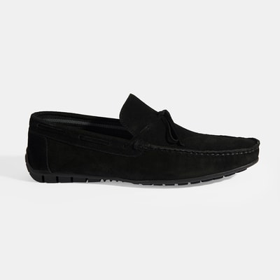Calandra Siyah Erkek Bağcık Detaylı Slip-On Süet Loafer