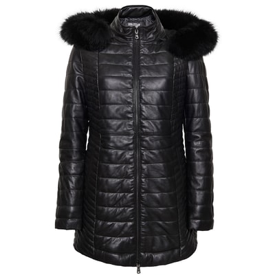 Cambio Kadın Kürk Kapüşonlu Deri Mont