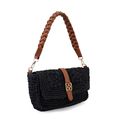 Carlie Siyah Kadın Hasır Omuz Çantası