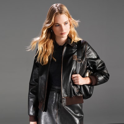 Channery Siyah Kadın Vintage Deri Ceket