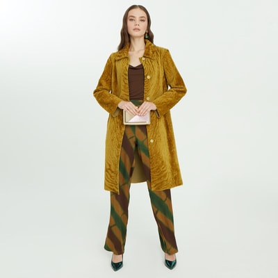 Charla Yeşil Kadın Çift Taraflı Yünlü Kaban