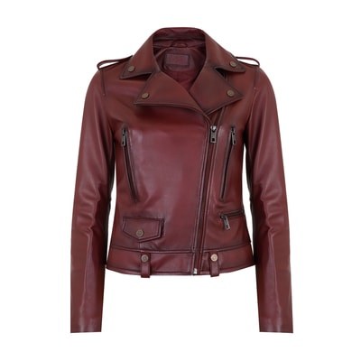 Chelan Bordo Kadın Biker Deri Ceket
