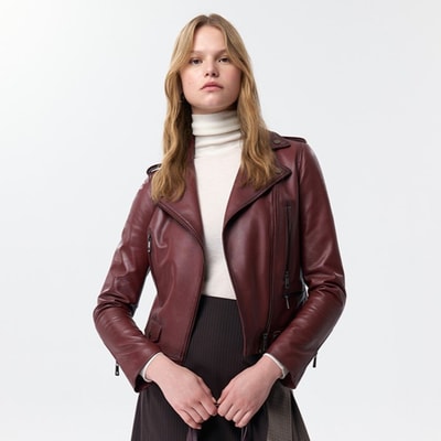 Chelan Bordo Kadın Biker Deri Ceket