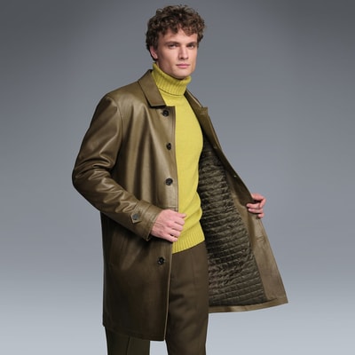 Damian Yeşil Erkek Deri Kaban