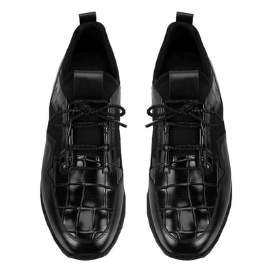 Dandre Siyah Erkek Kroko Baskılı Deri Spor Ayakkabı
