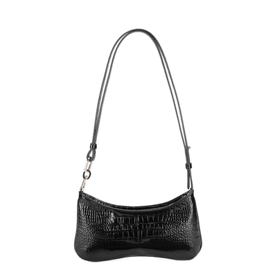 Deran Siyah Kadın Deri Kroko Baskılı Omuz Çantası