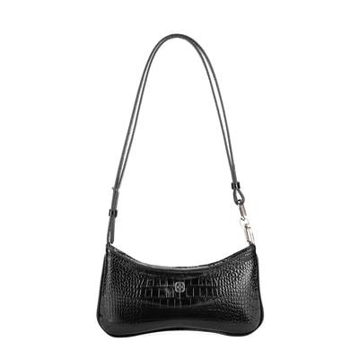 Deran Siyah Kadın Deri Kroko Baskılı Omuz Çantası