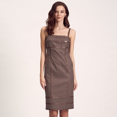 Deri Biyeli Dokuma Kadın Elbise